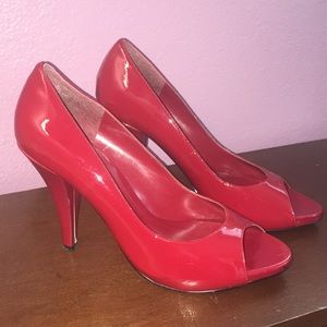 Candy apple red Bakers peep toe pumps